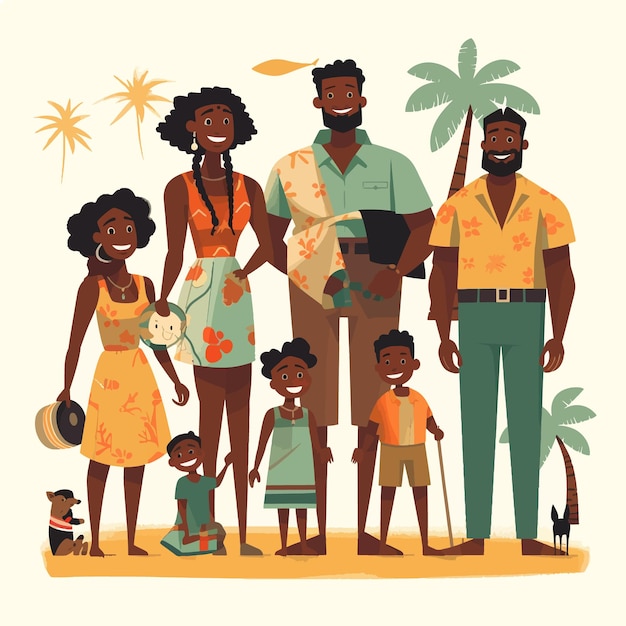 Illustration happy african american family on the beach