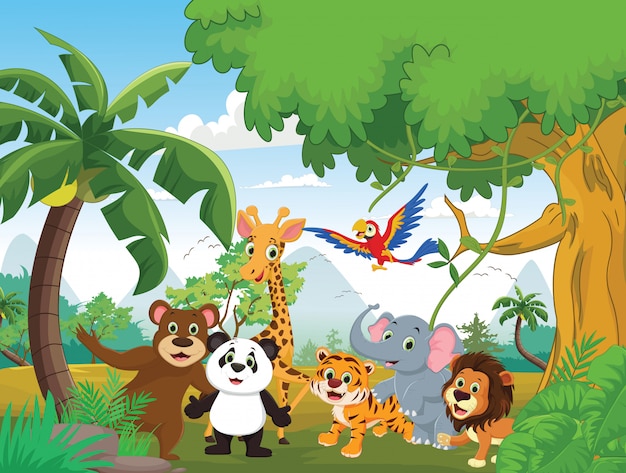 Illustration of happy animal in the jungle