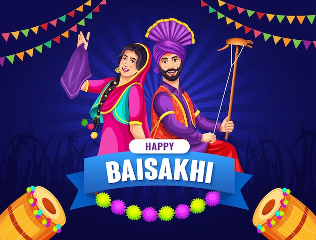 Illustration Of Happy Baisakhi Celebration greeting card invitation card banner design eps 10