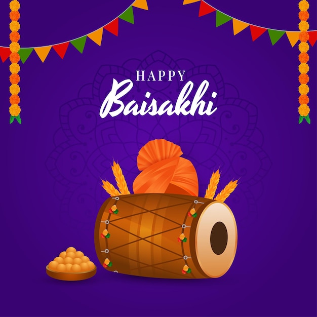 Vector illustration of happy baisakhi indian cultural festival background