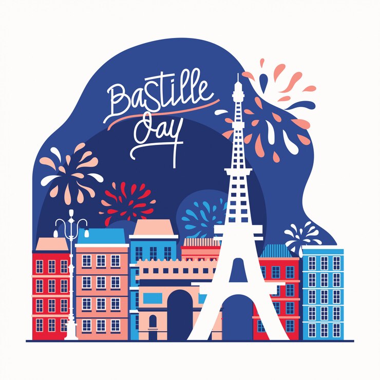 Illustration Happy Bastille Day Flyer and Greeting Card For The French National Day