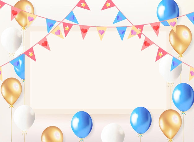 Illustration of happy birthday background with balloons bunting and confetti