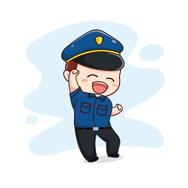 행복한 귀여운 경찰관 kawaii chibi 만화 캐릭터 디자인의 그림