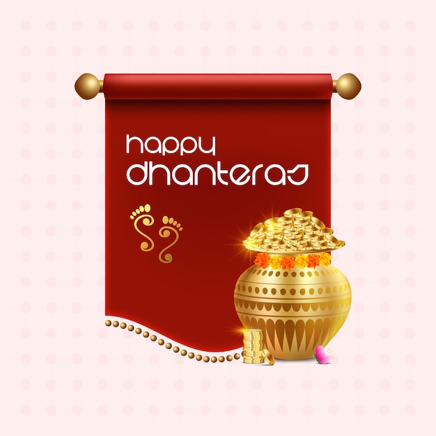 illustration of Happy Dhanteras festival with Gold coins in gold pot