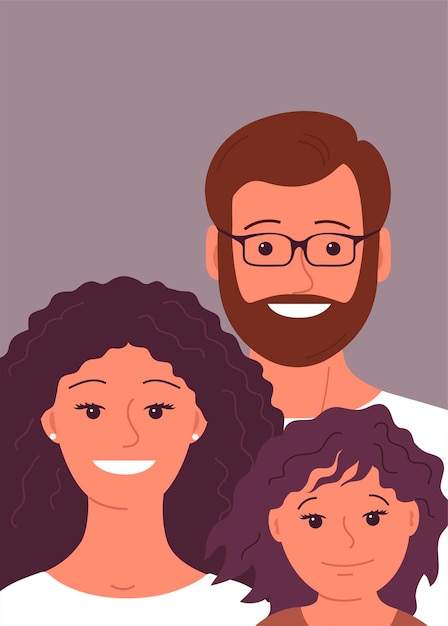 Illustration happy family couple with a child