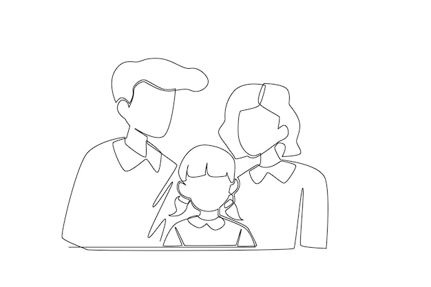 an illustration of happy family vector. Simple line concept of father mother baby drawing one line.