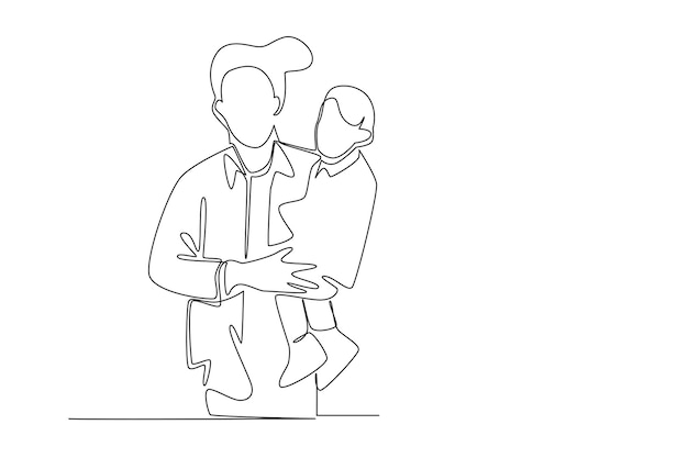 an illustration of happy family vector. Simple line concept of father mother baby drawing one line.