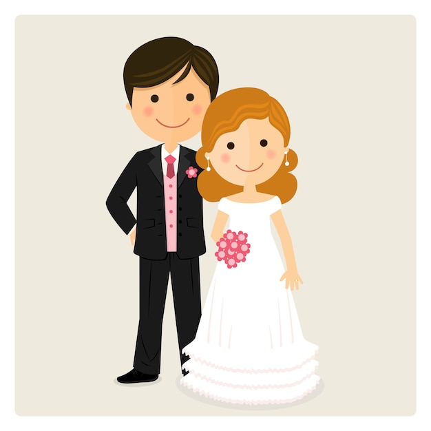 Illustration of happy just married on their wedding day