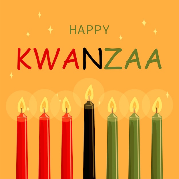 Illustration of Happy Kwanzaa greetings for celebration of African American holiday