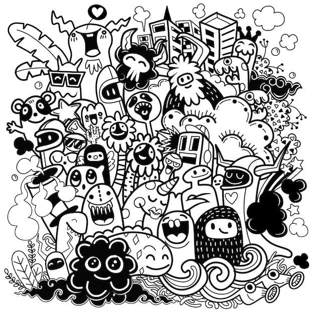 Illustrazione del mostro felice, stile doodle