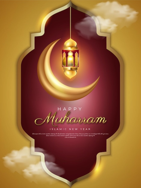 Illustrazione felice muharram islamico capodanno banner verticale