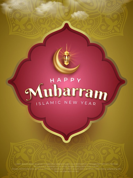 Illustrazione felice muharram islamico capodanno banner verticale