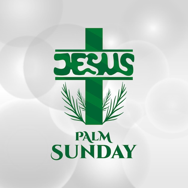 Illustration of happy palm sunday with jesus cross lettering shape