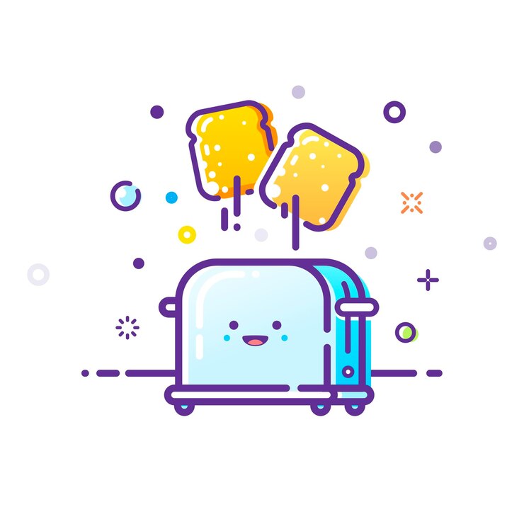 Illustration of a happy toaster Outline illustration in MBE style