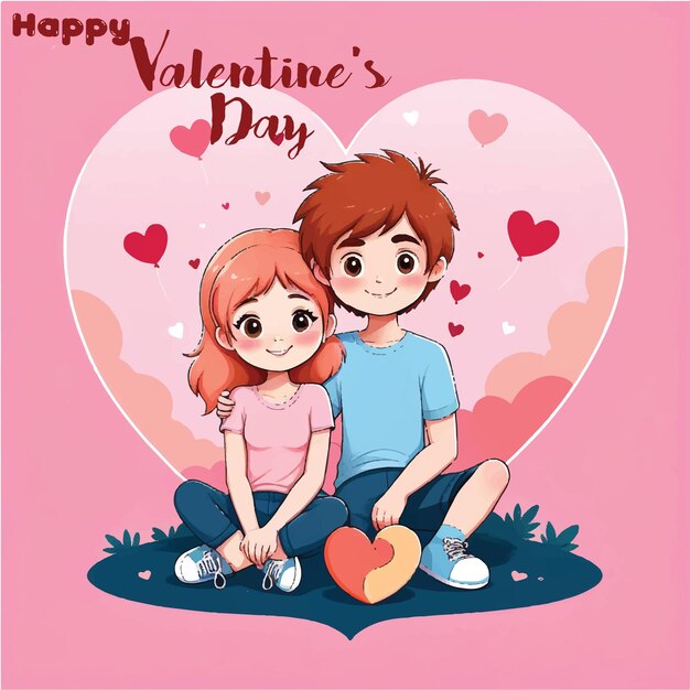 Illustration happy valentines day cute cartoon couple