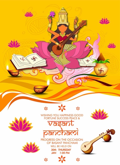 Illustration of happy vasant panchami indian festival background with hindi text meaning vasant