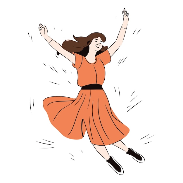 Illustration of a happy young woman jumping in the air