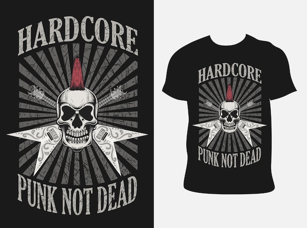 Illustration hardcore punk skull with t shirt design