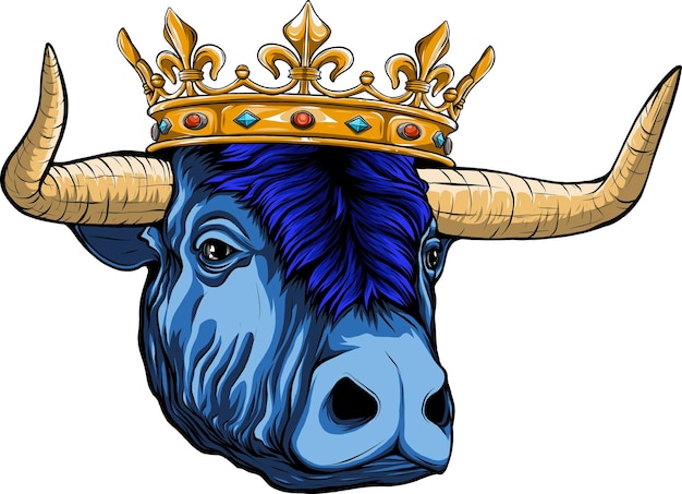 Vector illustration of head bull with a crown