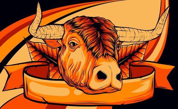 Vector illustration of head bull woth leaves