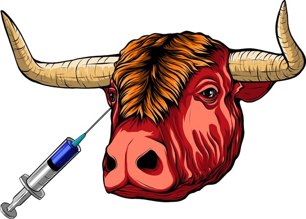 illustration of head Cow and syringe