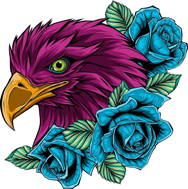 illustration of head eagle with red roses