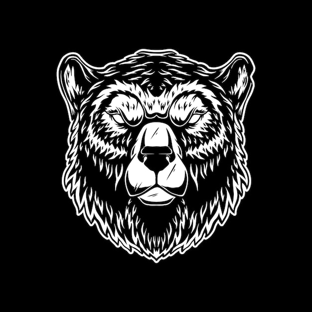 Vettore illustrazione della testa di orso grizzly in stile monocromatico vintage elemento di progettazione per logo, emblema, cartello, cartellone, banner illustrazione vettoriale