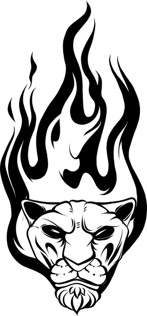 Illustrazione di una testa di tigre con fiamme su sfondo bianco