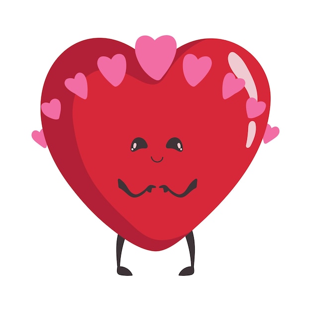 Vector illustration of a heart in love with a face valentine's day concept character in love