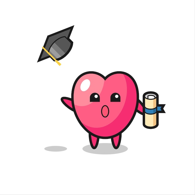 Illustration of heart symbol cartoon throwing the hat at graduation