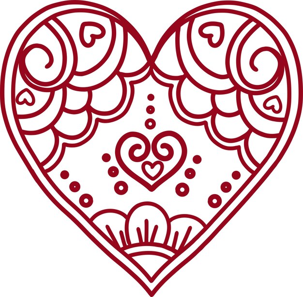 An illustration of a heart with an abstract ornament highlighted on a transparent background