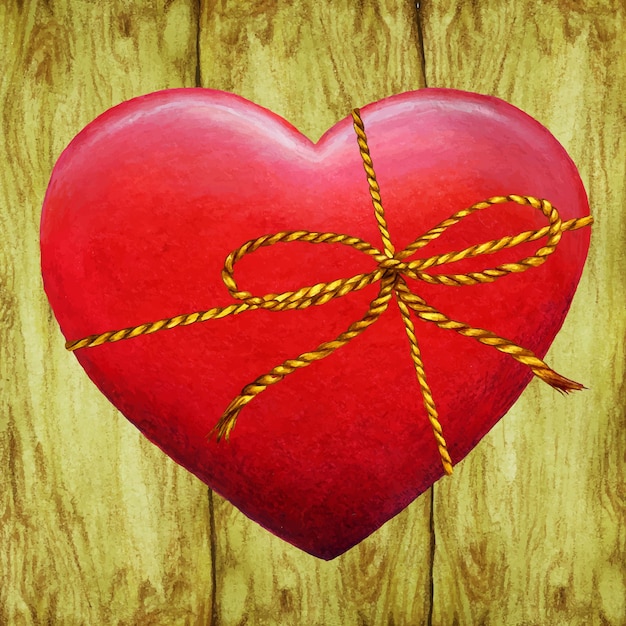 Illustration of heart with rope on wood