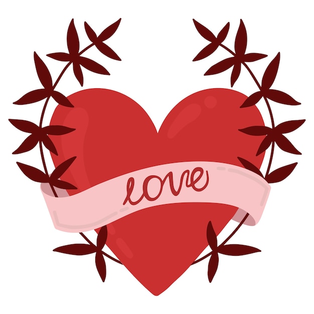 Иллюстрация сердца с веточками Открытка на День святого Валентина Векторное сердце на День святого Валентина