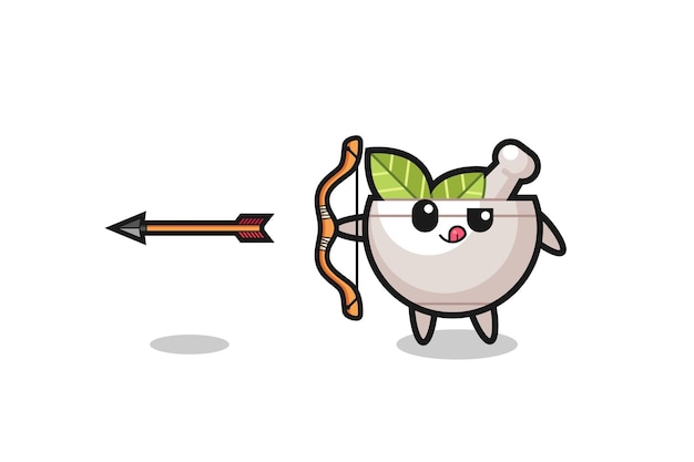 Vector illustration of herbal bowl character doing archery