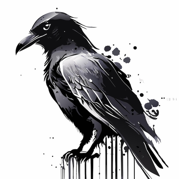 Vettore illustrazione dettagliata di un corvo nero isolato su sfondo bianco