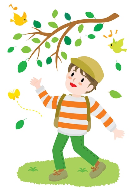 Vector illustration of the hiking boy