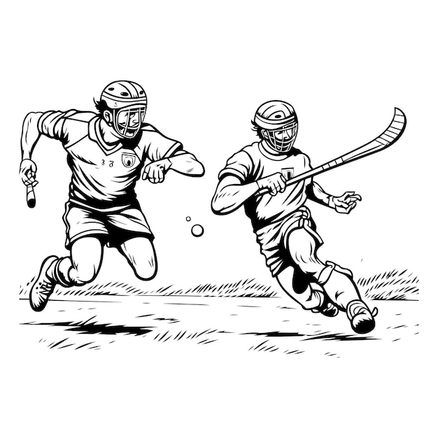 Vector illustration of a hockey players with ball and stick in action