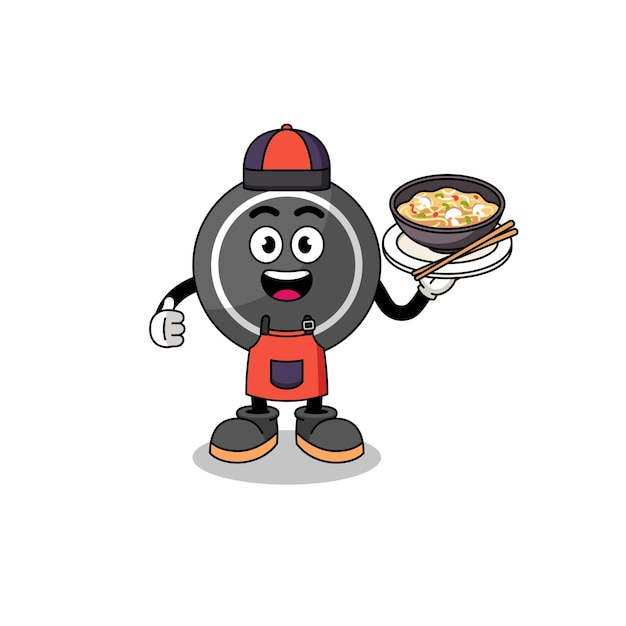 Illustration of hockey puck as an asian chef character design