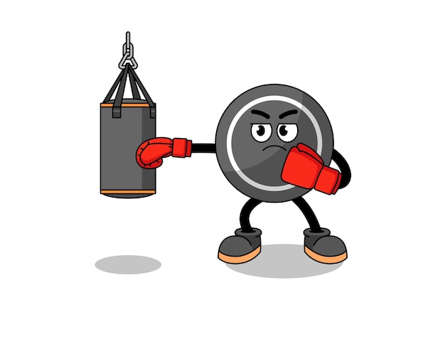 Illustration of hockey puck boxer character design