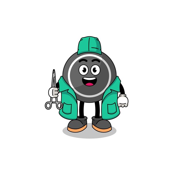 illustration of hockey puck mascot as a surgeon character design