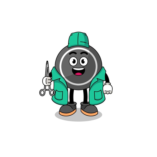 Illustration of hockey puck mascot as a surgeon character design