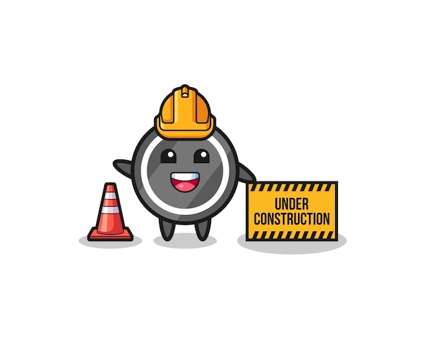 Illustration of hockey puck with under construction banner cute design