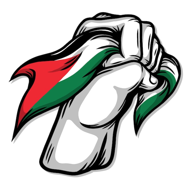 Vector an illustration of holding in fist with palestine solidarity flag