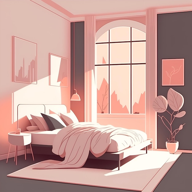 Vector illustration home decorate bedroom with ai generated