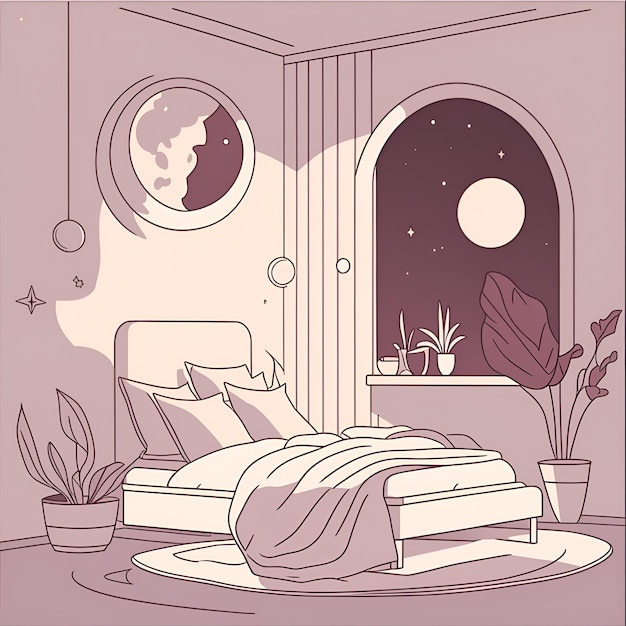 Vector illustration home decorate bedroom with ai generated