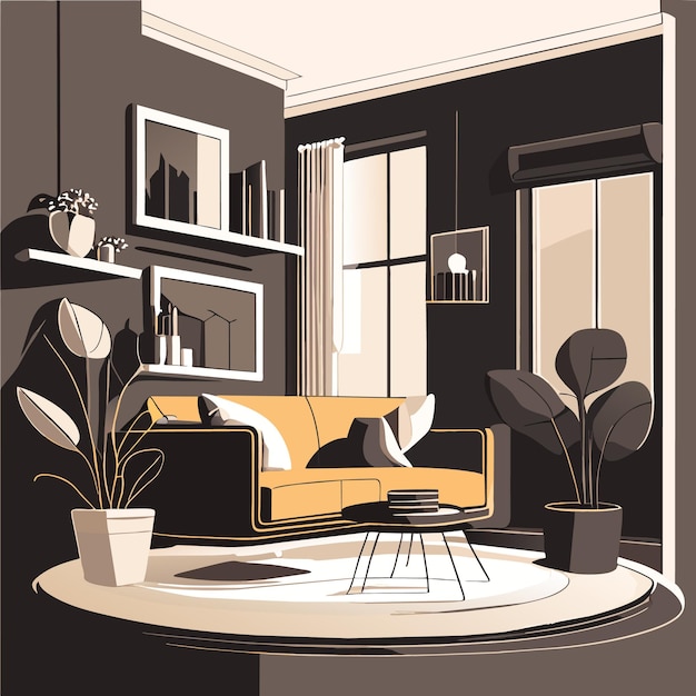 Vector illustration home decorate living room outline color idea with ai generated