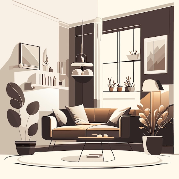 illustration home decorate living room outline color idea with ai generated