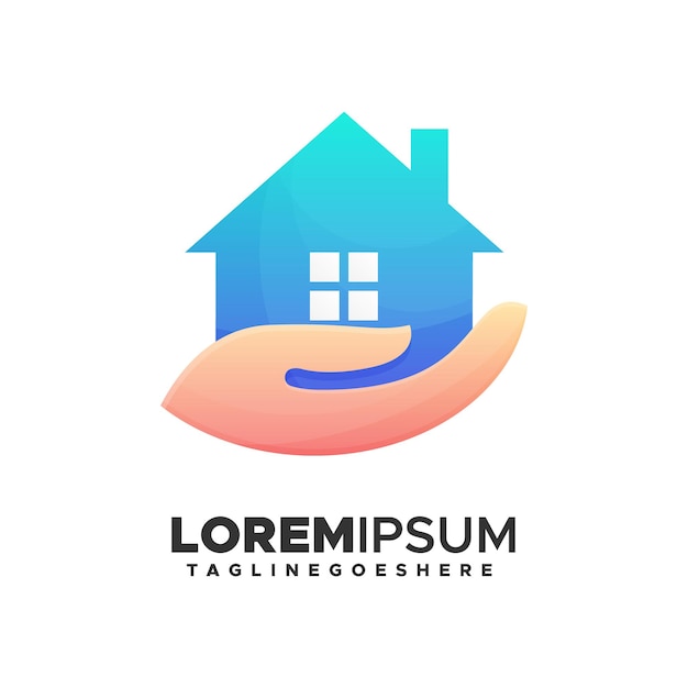illustration of home and hand logo design
