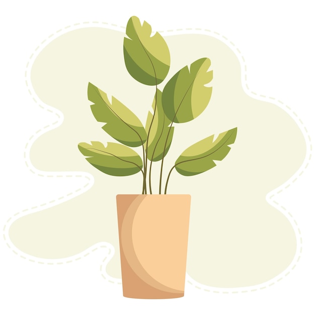 Illustration home plant in a clay pot on an abstract background plant protection icon