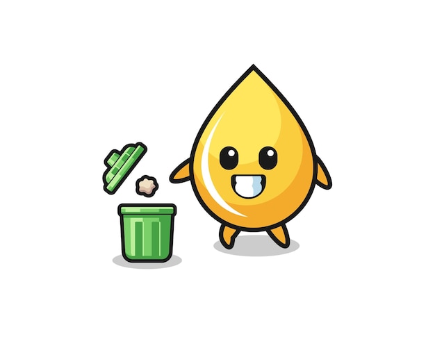 Illustration of the honey drop throwing garbage in the trash can cute design